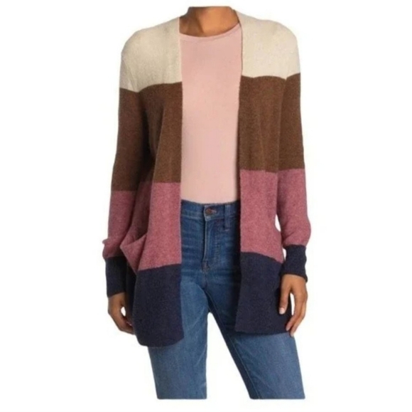 Madewell Kent Striped Colorblock Cozy Merino Wool/Alpaca Blend Cardigan Duster L - Picture 3 of 11